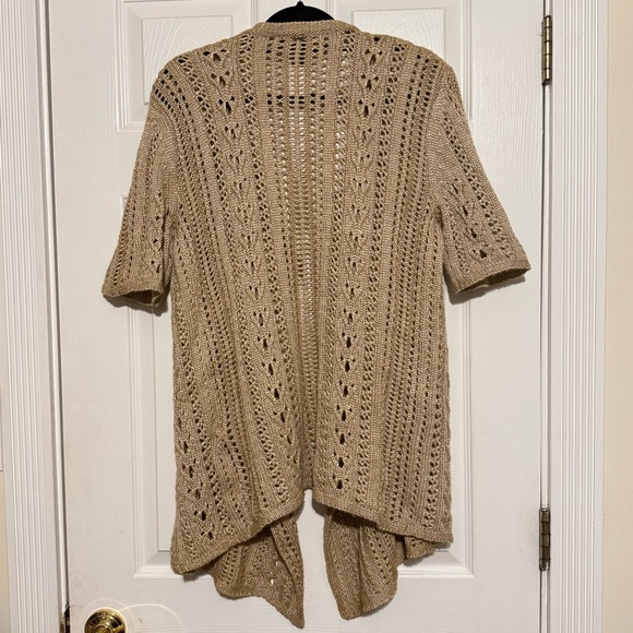 ST JOHN Short sleeve Open Cardigan Knit Champagne Gold size Small - Picture 2 of 5